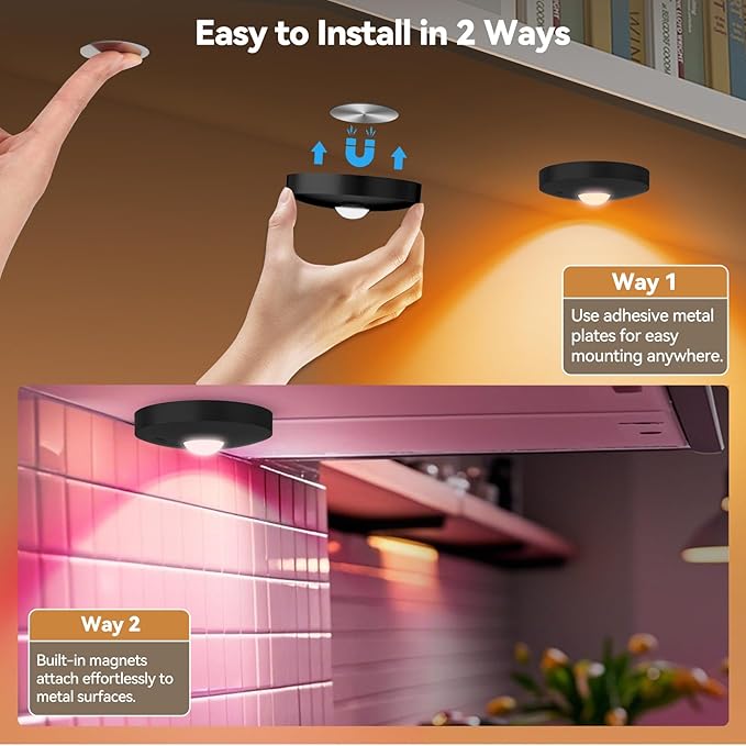 Rechargeable Puck Lights with Remote, 3 Pack Magnetic Under Cabinet Lighting - Image 8