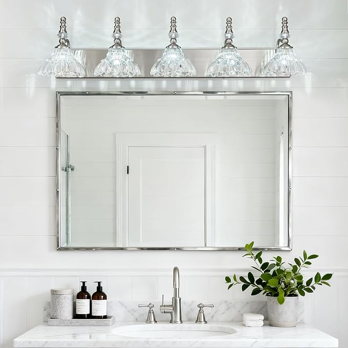 Vintage Bathroom Vanity Light, 5-Light Brushed Nickel Vanity Lighting Fixture - Image 5