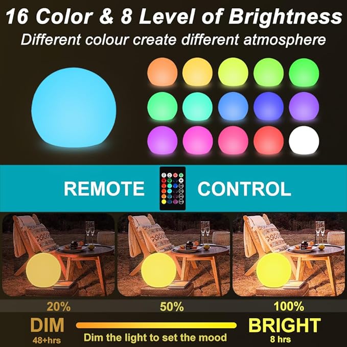 12 Inch Solar Glowing Ball Light Outdoor, Solar Garden Globe Light w/Remote - Image 2