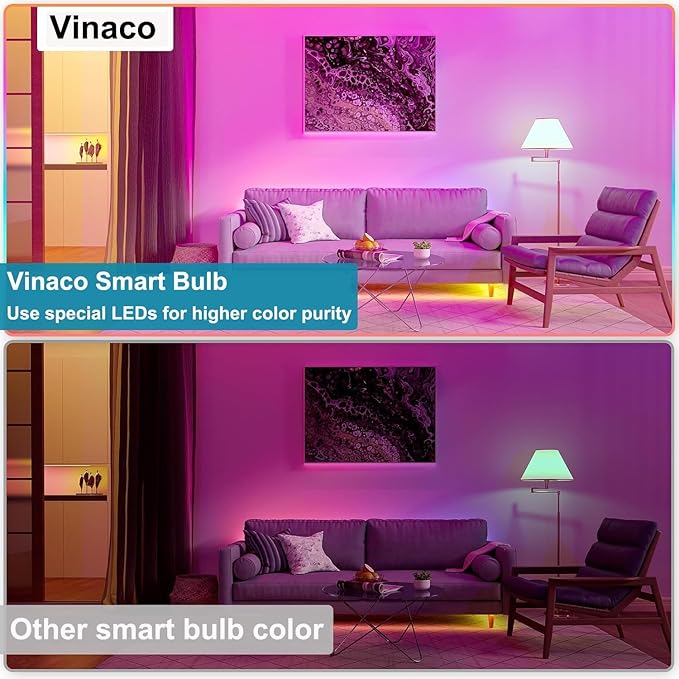 Vinaco E12 Smart LED Bulb 5W 600LM, 4 Pack E12 LED Light Bulbs Color Changing - Image 9