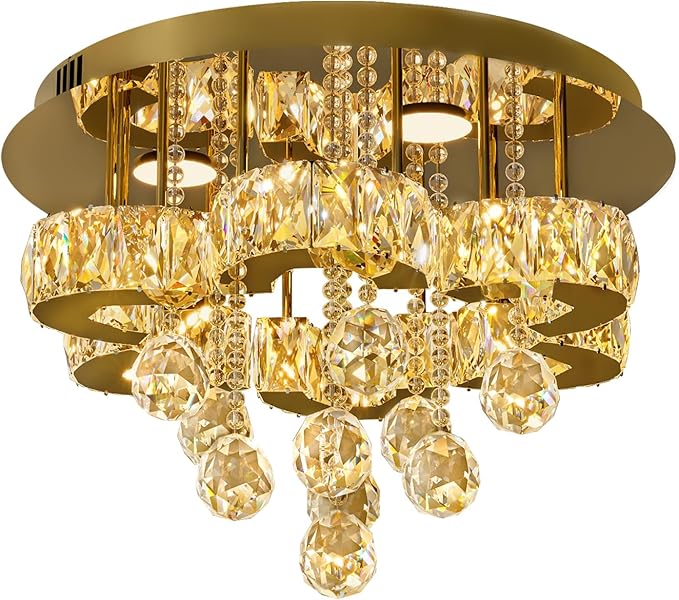 Flashing God 16" Gold Crystal Chandelier Semi Flush Mount Ceiling Light Crystal - Image 8