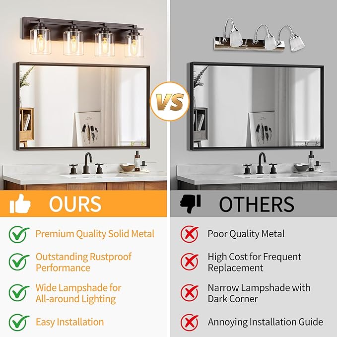 4 Light Modern Bathroom Light Fixtures Over Mirror, Bronze Finish Vanity Lights - Image 8