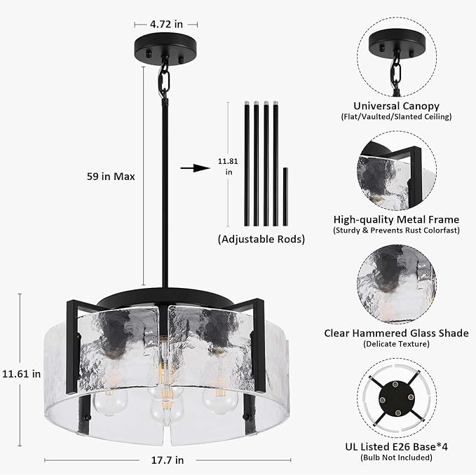 Black Chandelier for Dining Room Light Fixture, 4 Light Entryway Light Fixture - Image 5