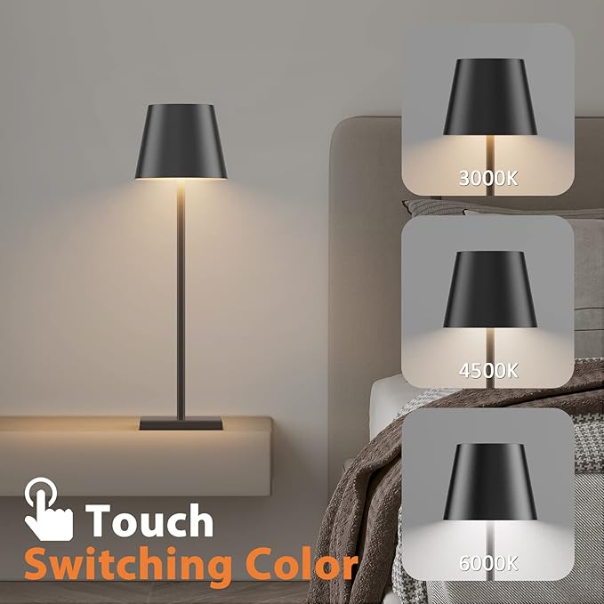 2 Pack Cordless LED Table Lamp Black, 5500mAh Battery Powered Table Light - Image 4