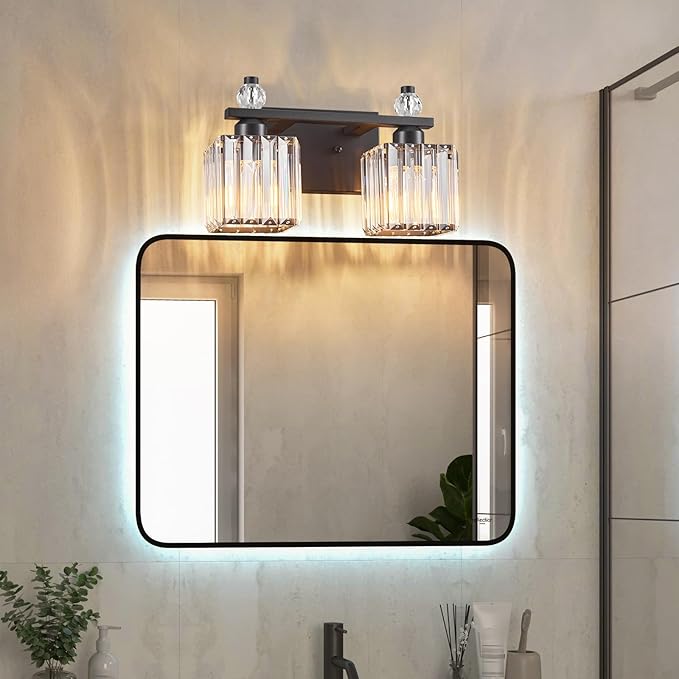 Vanity Lights 2-Light Modern Crystal Vanity Light Sand Black Bathroom Light - Image 6