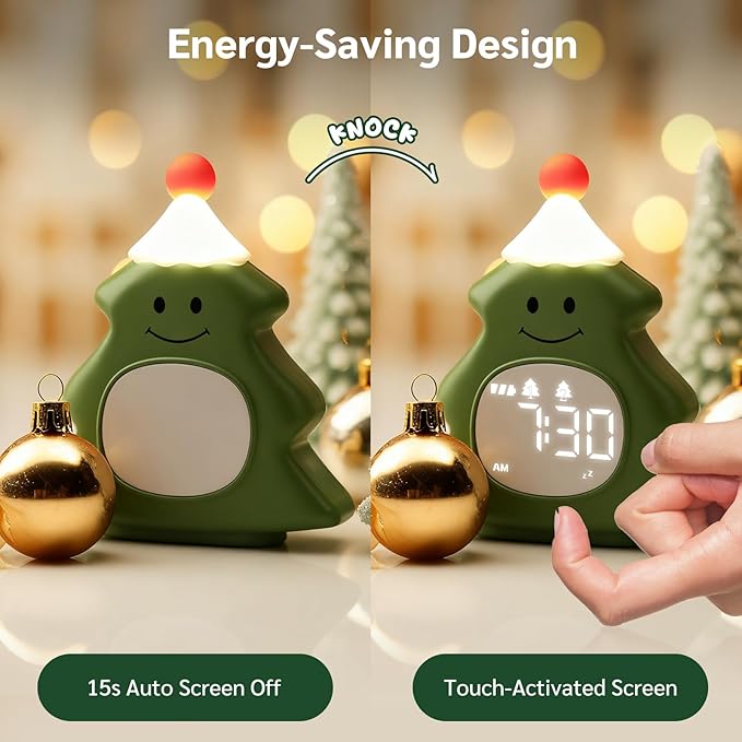 Yiliaw Kids Alarm Clock with Night Light, Christmas Tree Wake Up Clock - Image 6