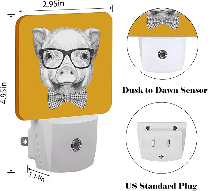 Pig with Glasses Night Light, Plug-in Night Lights with Dusk to Dawn Sensor - Image 2