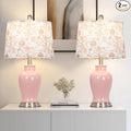 Pink Ceramic Table Lamp with Flower Lampshade, Modern Living Room Lamps Set 2 by Unknown