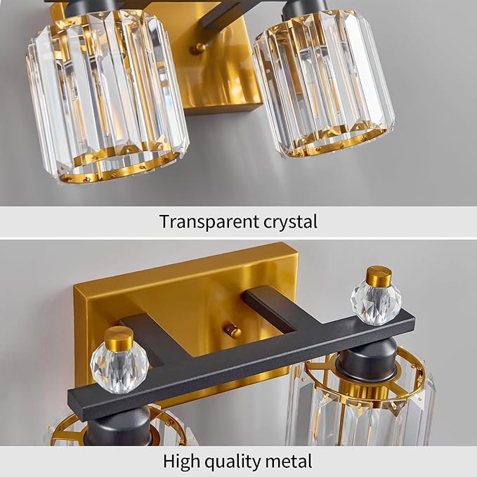Bathroom Vanity Lights 2-Light Black Gold Modern Crystal Vanity Light Fixtures - Image 4
