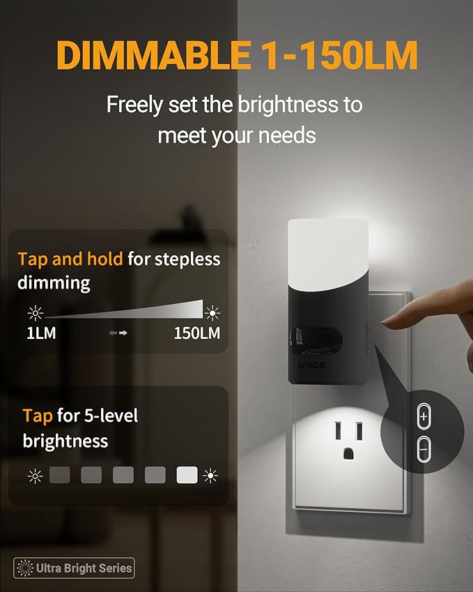 Lyridz Motion Sensor Night Light, LED Night Lights Plug into Wall, 1-150LM - Image 3