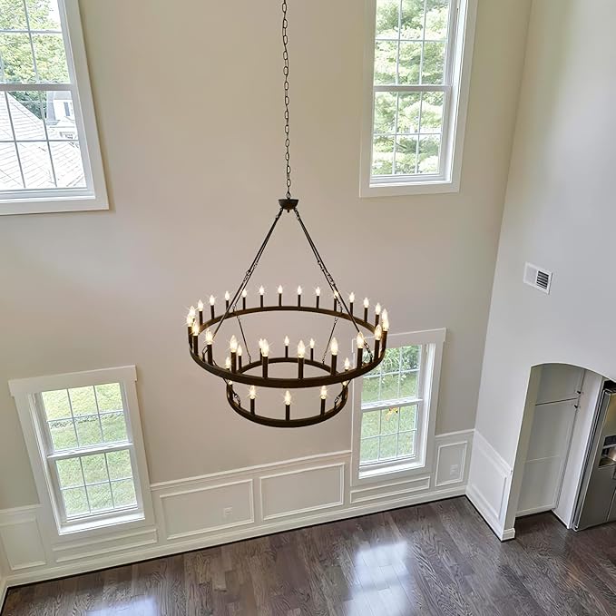 HHR 2 Tier Wagon Wheel Chandelier 36-Light 48 Inch, Extra Large Black Round - Image 6