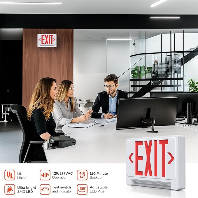 Exit Sign with Adjustable LED Pipe, Exit Signs with Emergency Lights Bar Combo - Image 2