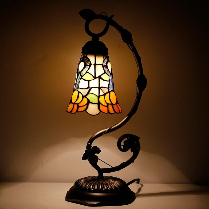 Tiffany Lamp Stained Glass Desk Reading Bedside Light, Metal Leaf Table Lamp - Image 4