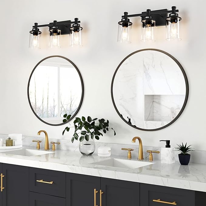 3 Light Bathroom Light Fixtures, Modern Black Vanity Lights Over Mirror - Image 6