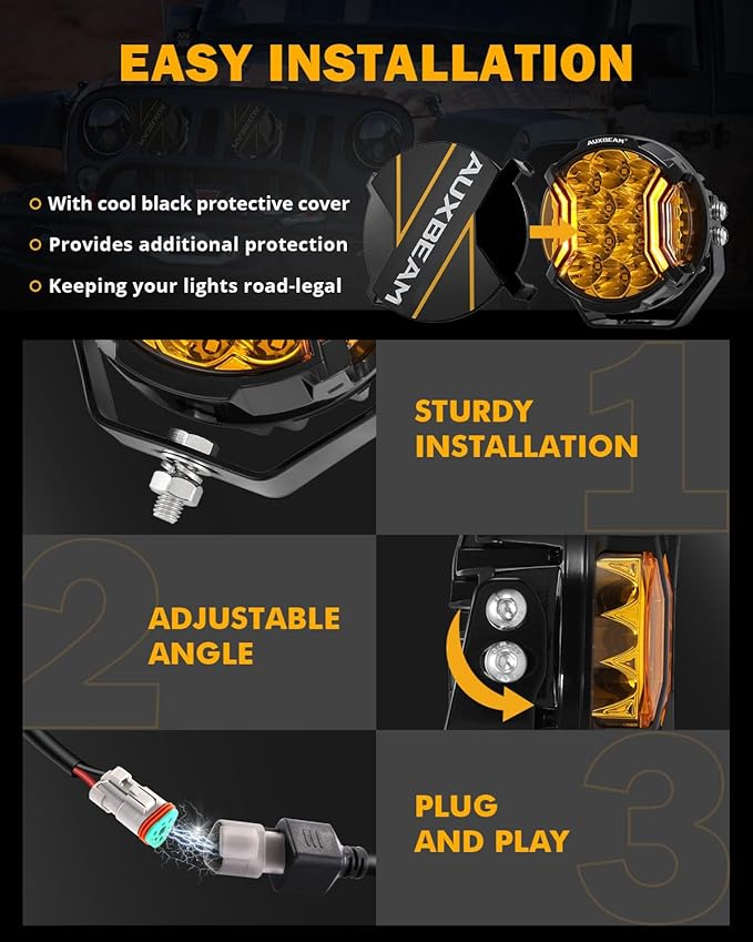 Auxbeam V-Ultra Series LED Round Light Pods, 5 Inch 172W Offroad Driving Side - Image 5