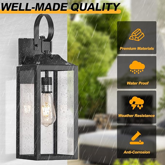 19" Large Dusk to Dawn Outdoor Lighting 2 Pack, Modern Wall Lantern Outdoor - Image 3