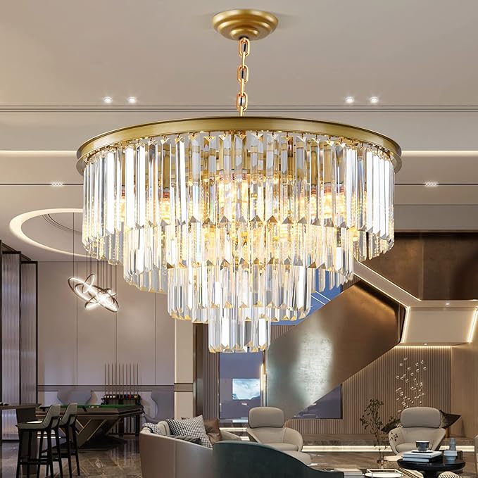 Gold Modern Crystal Chandelier, 4-Tier Round Flush Mount Ceiling Light Fixtures - Image 6