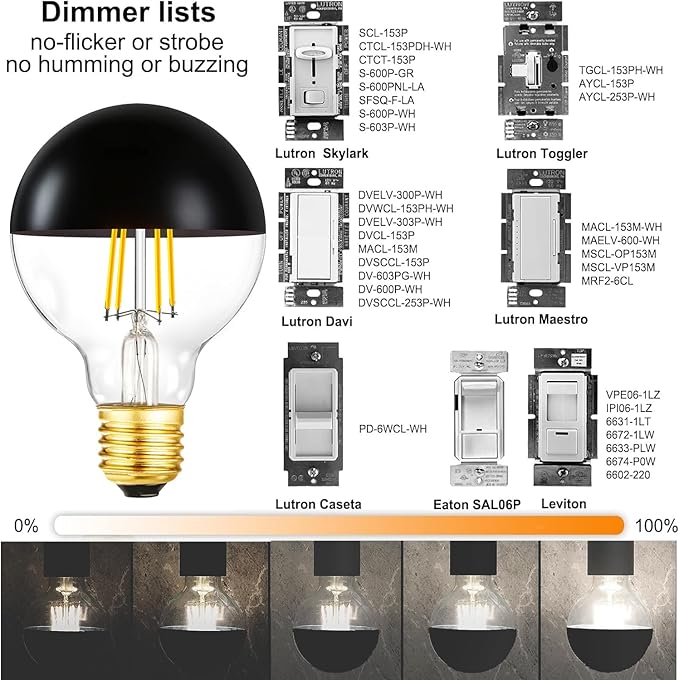 Leools Half Black LED Light Bulbs, Dimmable 6W Edison Bulbs, 4000K Daylight - Image 7