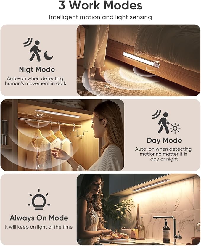 Under Cabinet Lighting Wireless, Rechargeable 62 LED Motion Sensor Light Indoor - Image 6