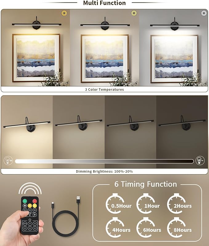 JOOSENLUX Battery Operated Picture Lights Modern Wireless Wall Lights 24.4" - Image 3