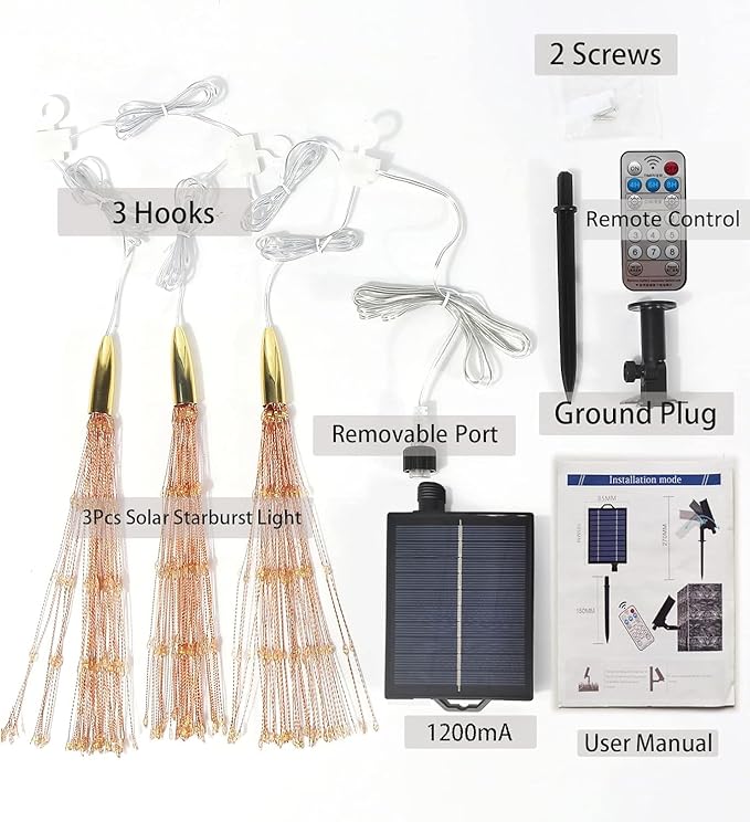 3 Pack 600 LED Solar Starburst Sphere Lights Remote Control, LED Firework Light - Image 5