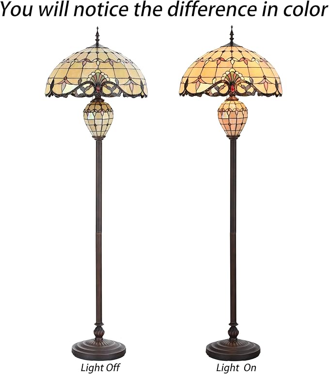 Bieye L10803 Baroque Tiffany Style Stained Glass Double Lit Floor Lamp - Image 2