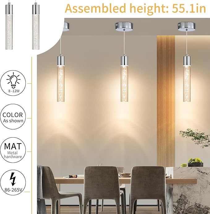 2 Pack Modern LED Pendant Light, Chrome Bubble Hanging Ceiling Lamp Fixture - Image 6