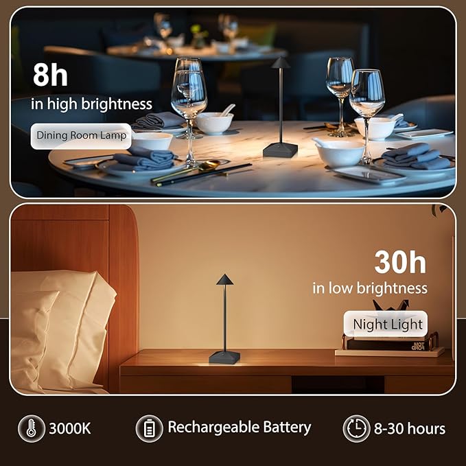 3 Pack 8.26in Black Small Cordless Table Lamps Rechargeable, Battery Operated - Image 7