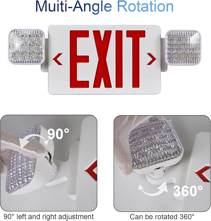 CM MZY Red Exit Sign with Emergency Light, Two Adjustable Square Head, Exit - Image 4