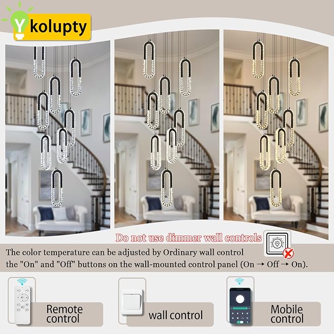 Modern Led Black Chandelier Adjustable 8 Rings Crystal Chandelier - Image 5