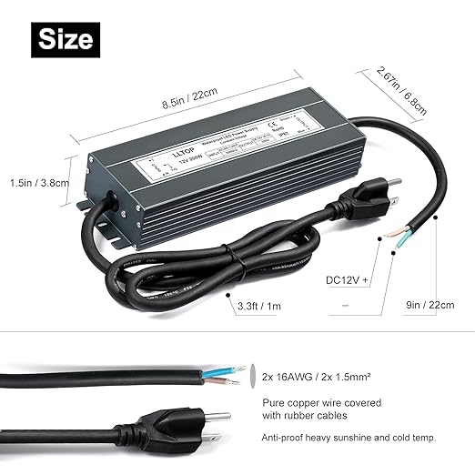Low Voltage Transformer 200 Watts Waterproof IP67 Power Supply 90-130V AC to - Image 3