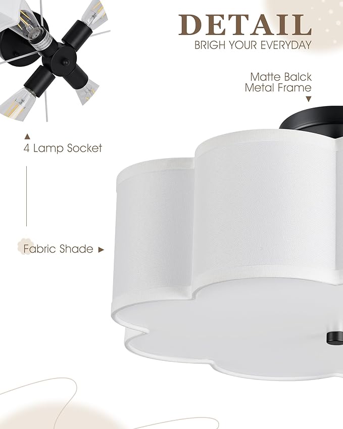 Black Semi Flush Mount Ceiling Lights, 4-Light 18" Ceiling Light Fixtures - Image 3