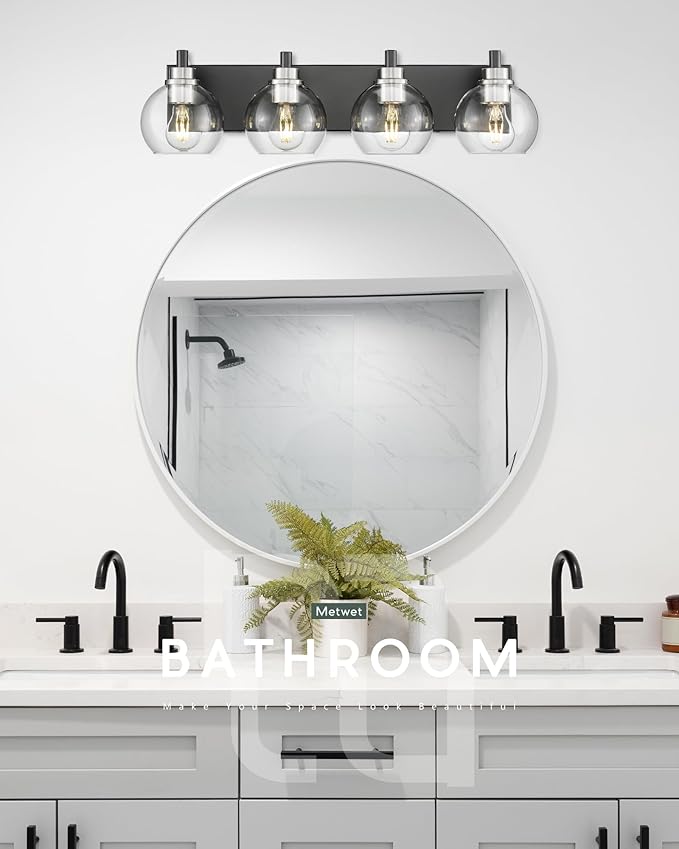 Bathroom Light Fixtures, 4-Light Black and Brushed Nickel Bathroom Vanity Light - Image 6
