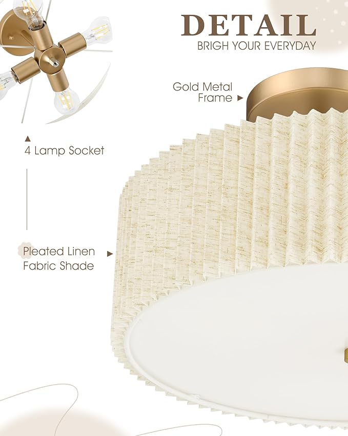 Semi Flush Mount Ceiling Lights, 4-Light 18" Gold Light Fixtures Ceiling Mount - Image 4