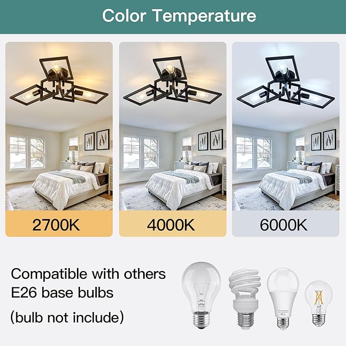 ZGLAOJT Black Industrial Flush Mount Ceiling Light 3-Light Kitchen Light - Image 3