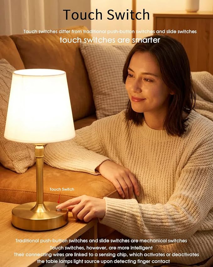 Cordless Table Lamp Rechargeable Touch Gold Mini Small Lamp Adjustable Height - Image 3