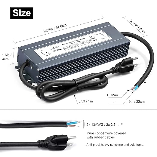 LED Power Supply 24V 12.5A 300W LED Driver AC90-130V to 24VDC Converter Low - Image 3