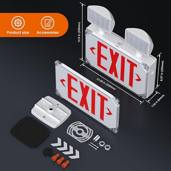 Wet Location Exit Sign with Emergency Lights, Exterior Red LED Exit Light Combo - Image 6