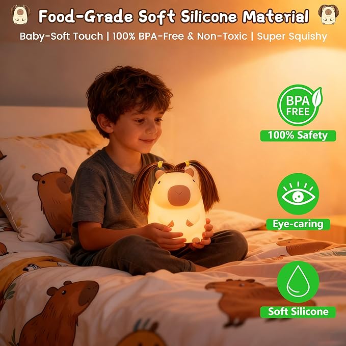 Cute Capybara Night Light with DIY Hairstyle, Squishy Silicone Lamp, Nursery - Image 5