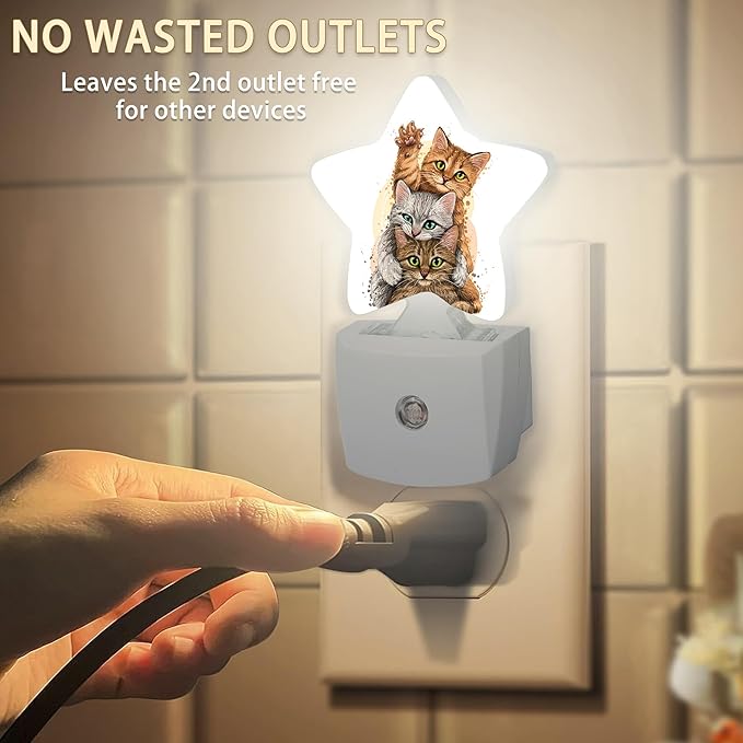 Cute Cat Night Light Plug-in Dusk to Dawn Smart Sensor White Led Nightlight - Image 2