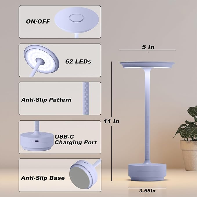 2 Pack Rechargeable Cordless Table Lamps, Portable 5000mAh Outdoor Table Light - Image 7