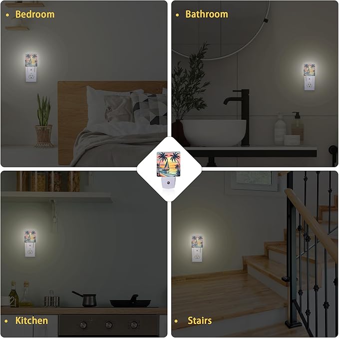Palm Trees Night Lights Plug into Wall, Sunset Palm Trees Auto Sensor LED Night - Image 7