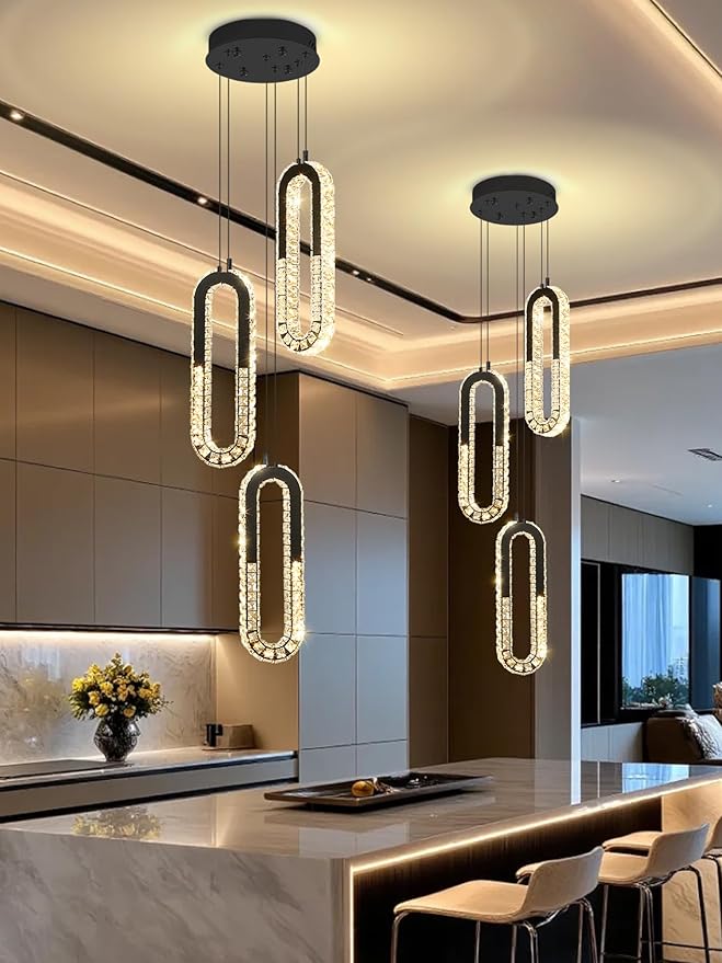 Modern Crystal Chandeliers LED Pendant Lighting Ring Black Flush Mount Ceiling by Ykolupty