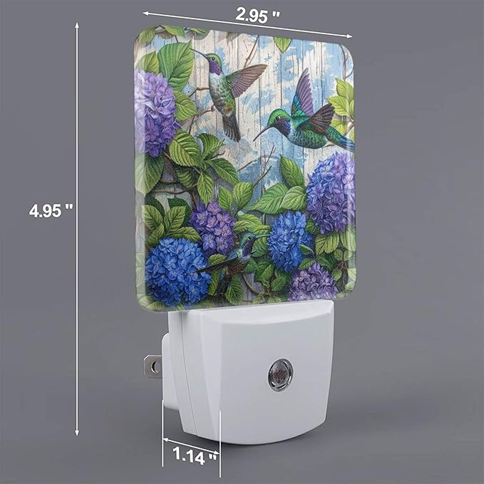 Led Night Light, Floral Hydrangea Hummingbird Decorative Plug in Nightlights - Image 2
