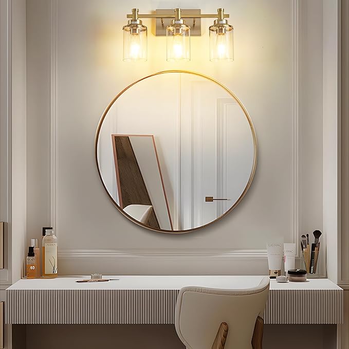 3 Light Gold Bathroom Vanity Light Over Mirror, Brushed Brass Vanity Light - Image 6