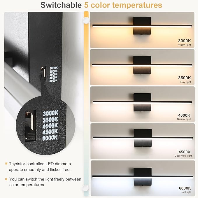 Modern Bathroom Vanity Light 24 Inch, 18W Black Bathroom Light Fixture Over - Image 5