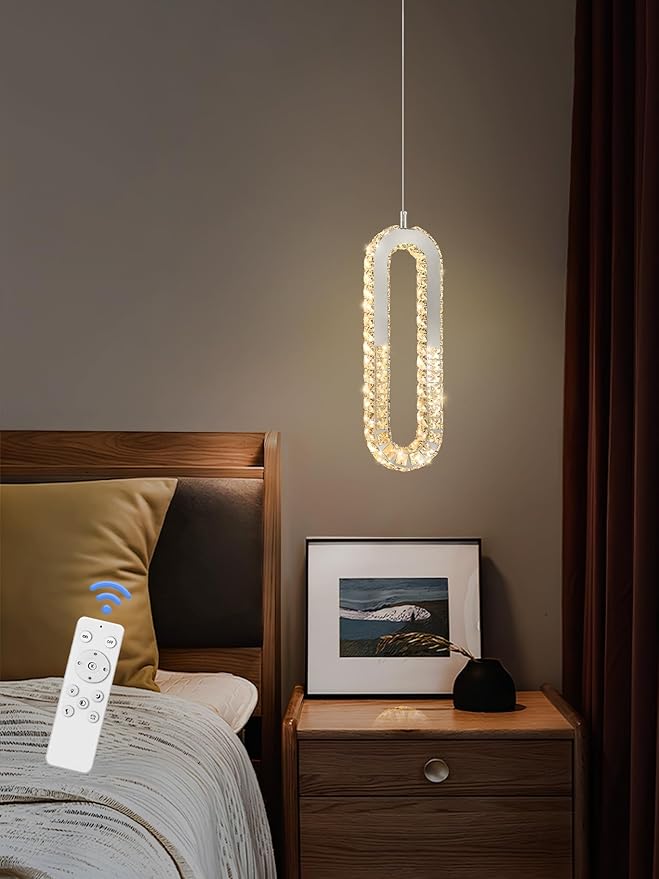 1-Ring Chandelier Silver Modern Pendant Lighting LED Dimmable Hanging Crystal - Image 6
