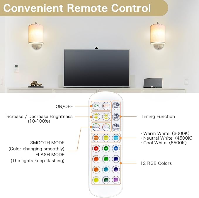 Rechargeable Battery Operated Wall Sconces Set of 2 Wireless Wall Lights - Image 7