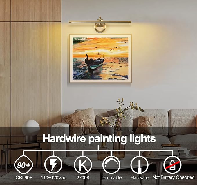 Hard-Wired Picture Lights 23.62 Inch Dimmable LED Wall Art Lighting Modern - Image 4