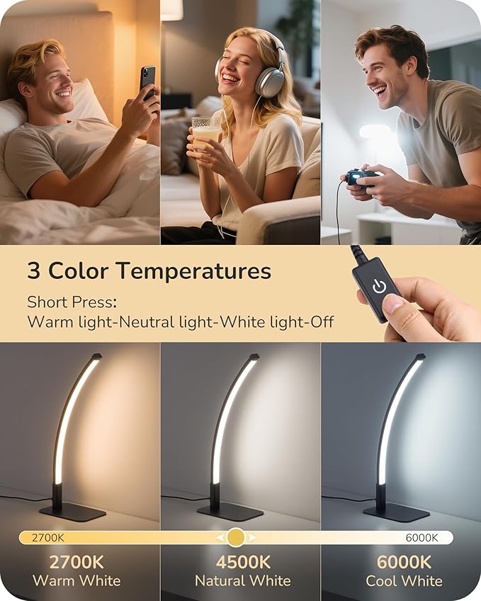 EDISHINE Curved LED Table Lamp, Modern Bedside Lamp - Image 4